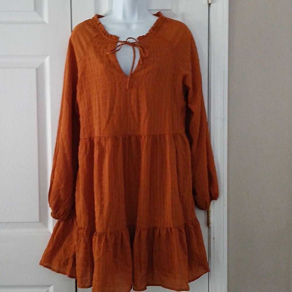 Wishlist apparel copper brown boho bohemaian long sleeve midi dress Sz S/M